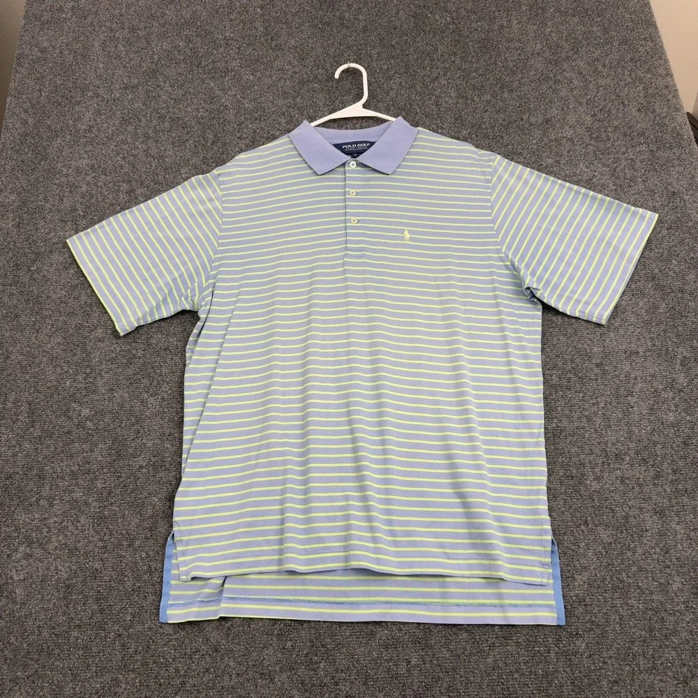 Polo Golf Ralph Lauren Polo Shirt Mens L Blue Cotton Striped Short Sleeve Preppy